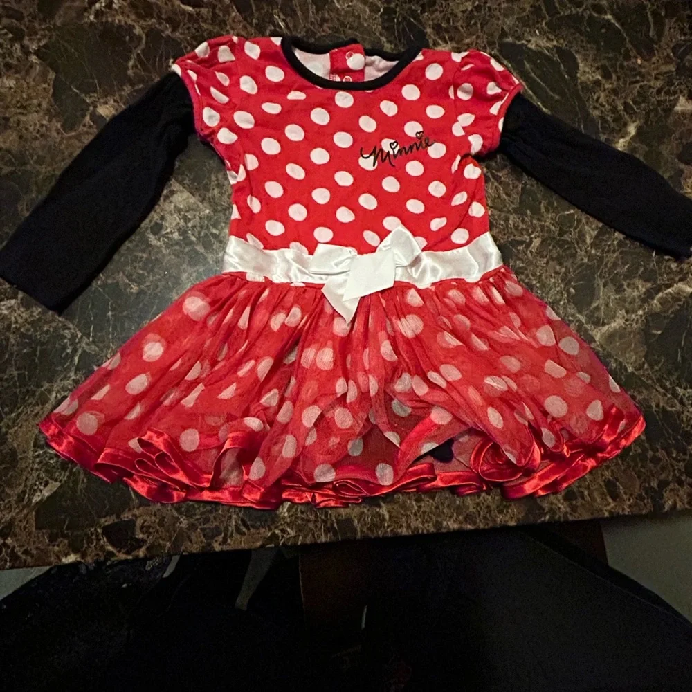 Disney Long sleeve Red Polka Dot Kids Minnie Mouse Dress - size 24 months - Picture 1 of 8